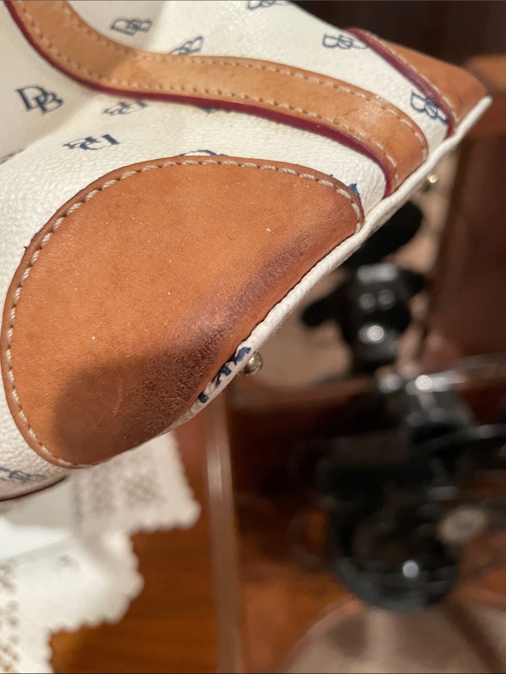 Dooney & Bourke White Logo Satchel with Brown Leather Trim - Picture 7 of 9